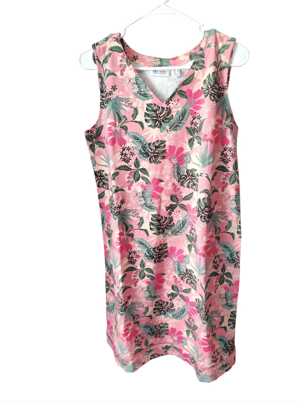 Denim & Co. Tropical Floral V-Neck Pink Women's  Summer Dress